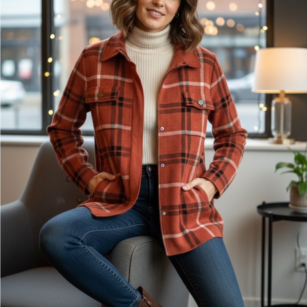 Joie Women's Plaid Utility Sweater in Burnt Orange and Black